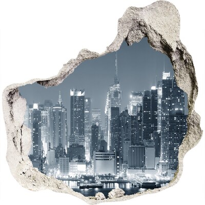 Sticker mural effet trou La silhouette de New York la nuit