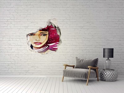 Autocollant mural trou Portrait avec des accents roses