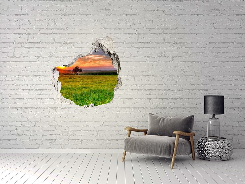 Sticker mural effet trou Prairie au coucher du soleil grès