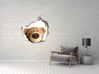 Autocollant à effet 3d trou Ours en peluche souriant dans un trou dans le mur