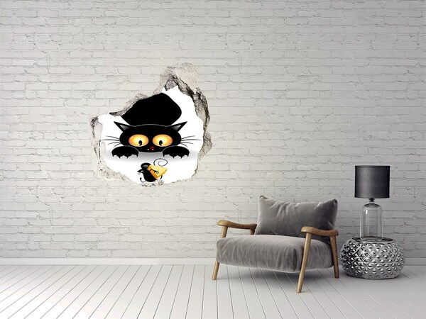 Autocollant mural trou Chat et souris dans le trou