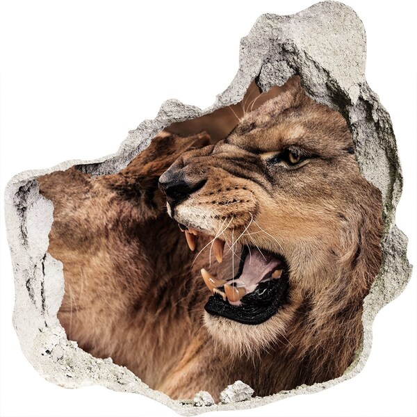 Sticker trou dans le mur Lions rugissantes grès