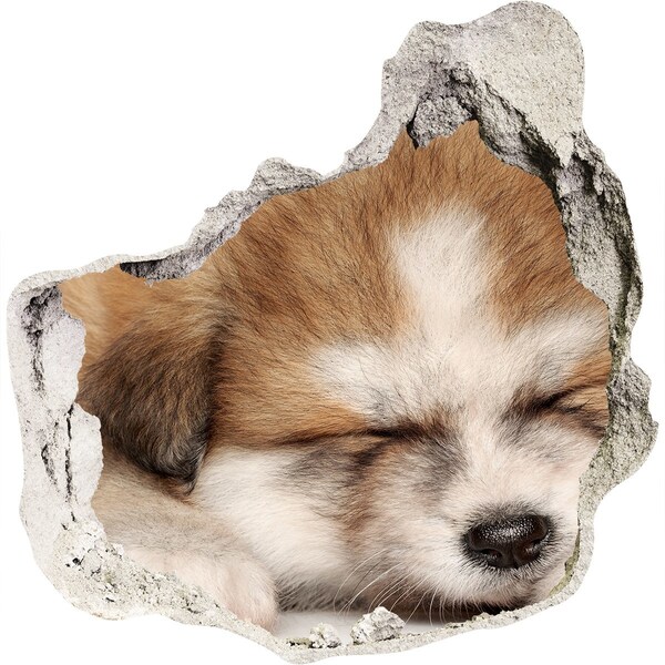 Sticker trou dans le mur Un adorable chiot dans un trou dans le mur