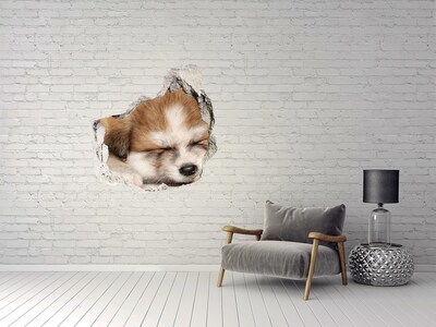 Sticker trou dans le mur Un adorable chiot dans un trou dans le mur