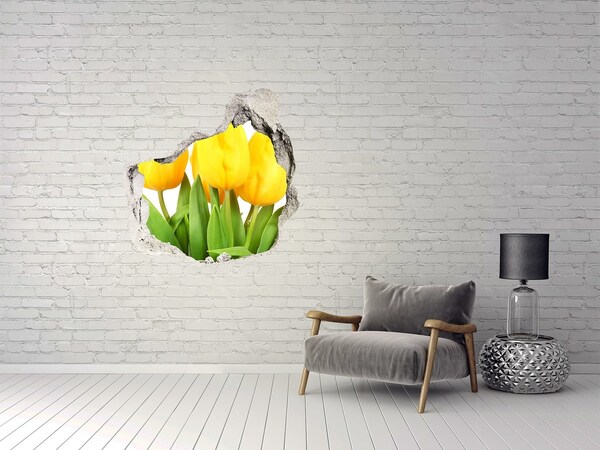 Autocollant à effet 3d trou Des tulipes dans un trou dans le mur
