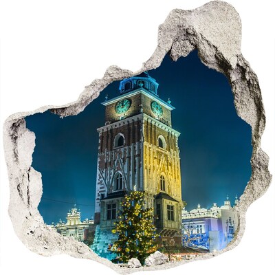 Autocollant mural trou La tour de l'horloge de Cracovie