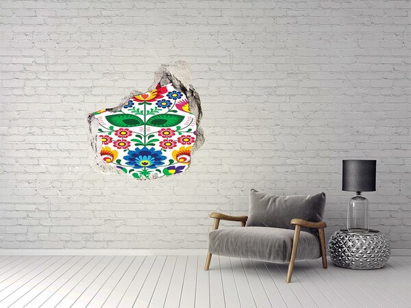 Sticker mural effet trou Motif floral sur fond béton