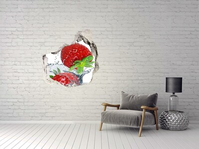 Sticker trou dans le mur Des fraises juteuses dans une explosion d'eau