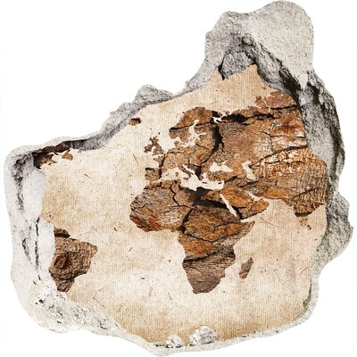 Autocollant à effet 3d trou Un mur endommagé avec une carte du monde