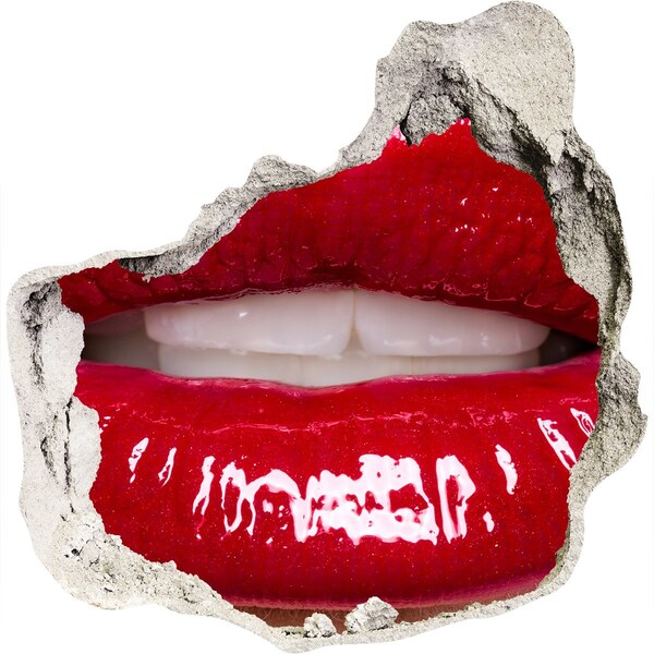 Sticker mural effet trou Des lèvres rouges dans un trou dans le mur