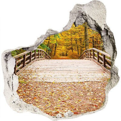 Sticker mural effet trou Pont dans la forêt automne grès