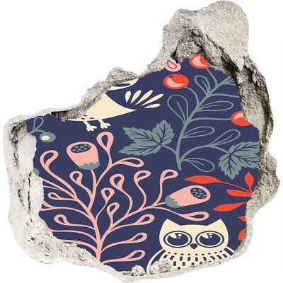 Autocollant mural trou Motif floral avec des hiboux