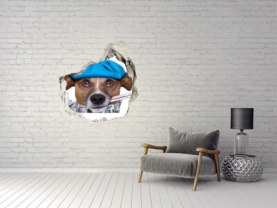 Sticker trou dans le mur Chien malade avec un chapeau