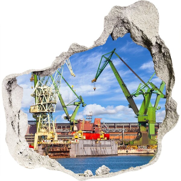 Sticker mural effet trou Port industriel en action