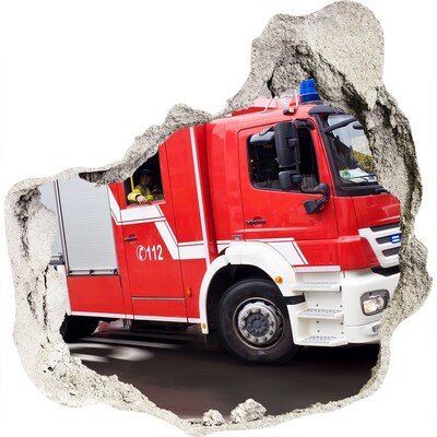 Sticker mural effet trou Camion de pompiers en action