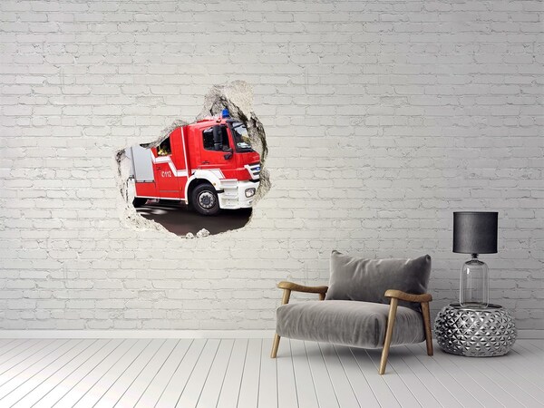 Sticker mural effet trou Camion de pompiers en action