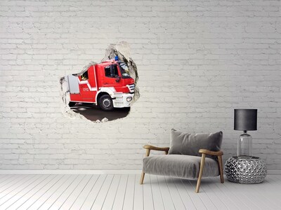 Sticker mural effet trou Camion de pompiers en action