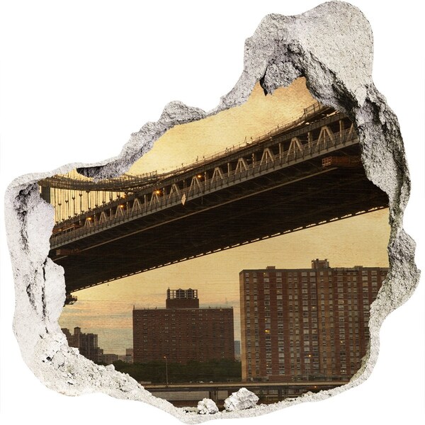 Sticker mural effet trou Pont de New York