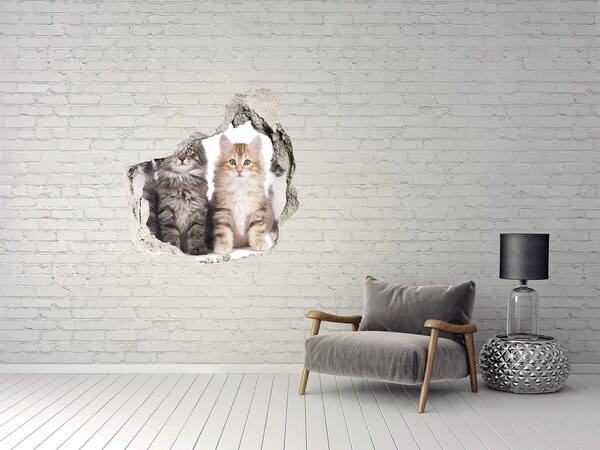 Autocollant à effet 3d trou Des chats dans un trou dans le mur