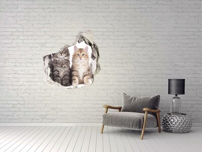 Autocollant à effet 3d trou Des chats dans un trou dans le mur