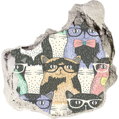 Sticker mural effet trou Chats à lunettes