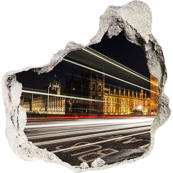 Sticker mural effet trou Monuments londoniens la nuit
