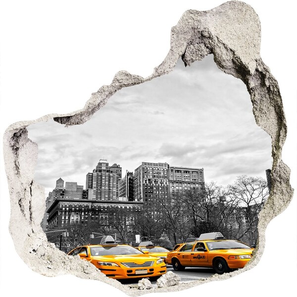 Sticker mural effet trou Les taxis de New York dans le paysage urbain