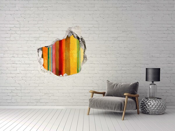 Autocollant à effet 3d trou Des rayures colorées sur un mur endommagé