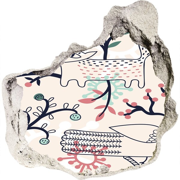 Autocollant mural trou Motif floral avec des éléments naturels