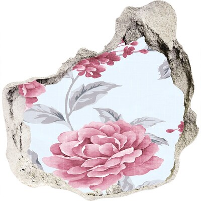 Sticker mural effet trou Motif floral sur fond béton