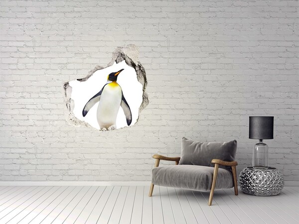 Autocollant à effet 3d trou Un pingouin dans un trou dans le mur
