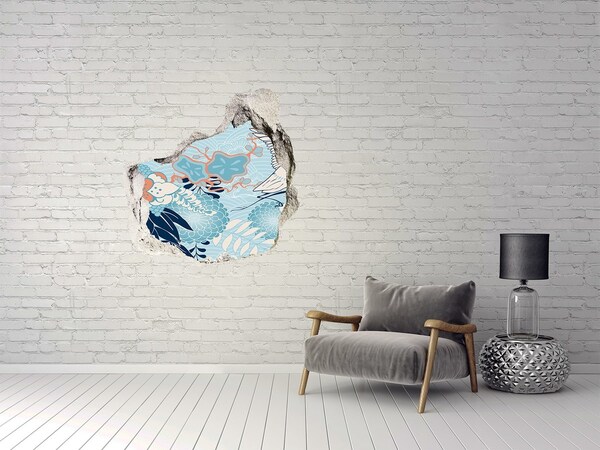 Sticker mural effet trou Le monde sous-marin des coraux