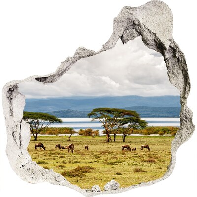 Sticker mural effet trou Paysage africain avec des animaux sauvages