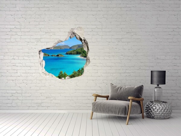 Sticker mural effet trou Baie tropicale aux eaux turquoise