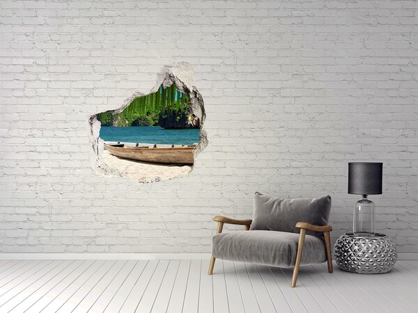 Sticker trou dans le mur Baie tropicale avec un bateau