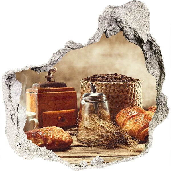 Autocollant à effet 3d trou Café du matin et pain frais