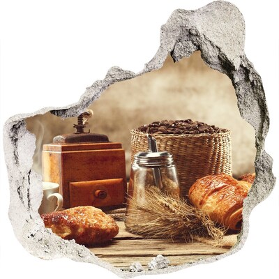 Autocollant à effet 3d trou Café du matin et pain frais