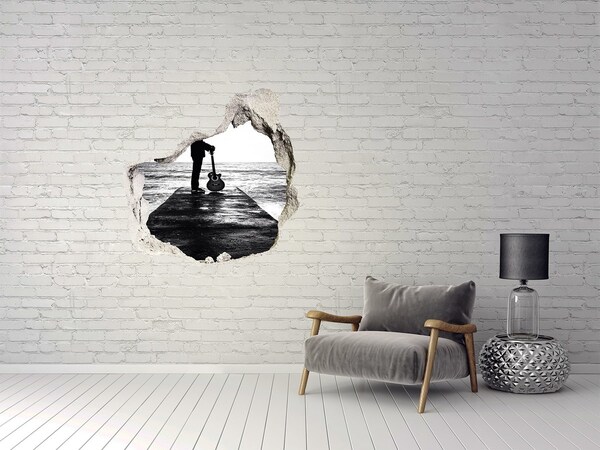 Sticker mural effet trou Musicien sur la jetée