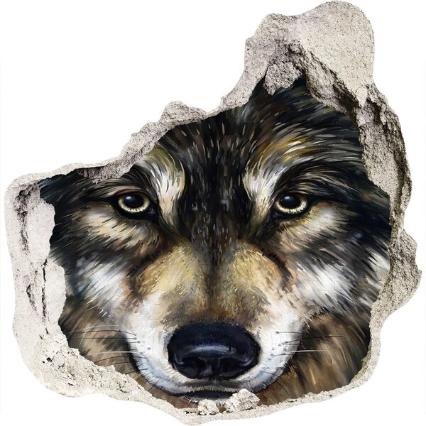 Autocollant mural trou Le regard du loup à travers le mur