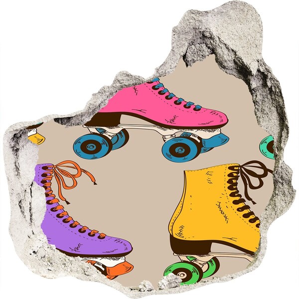 Autocollant mural trou Des patins à roulettes colorés dans un trou dans le mur