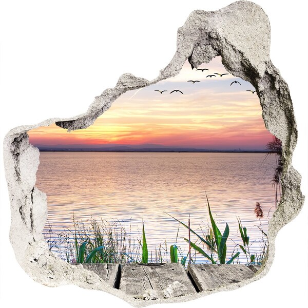 Sticker trou dans le mur Coucher de soleil sur le lac