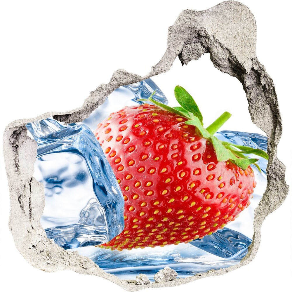 Sticker mural effet trou Fraise avec de la glace grès