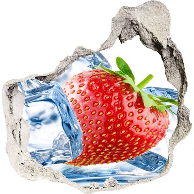Sticker mural effet trou Fraise juteuse dans la glace