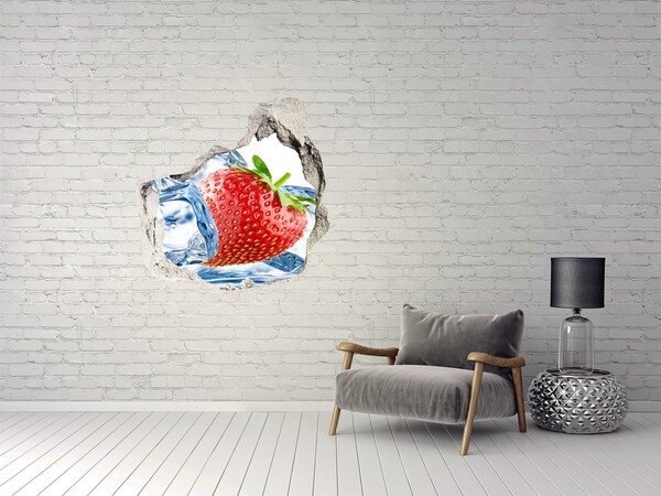 Sticker mural effet trou Fraise juteuse dans la glace