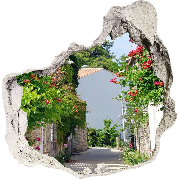 Autocollant à effet 3d trou Une rue charmante avec des fleurs