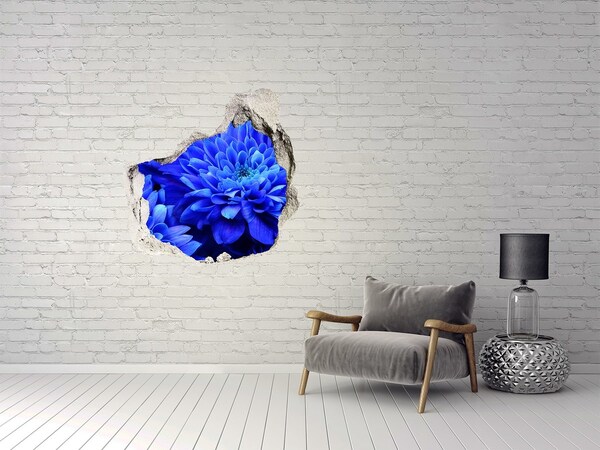 Sticker mural effet trou Fleur bleue dans un trou dans le mur