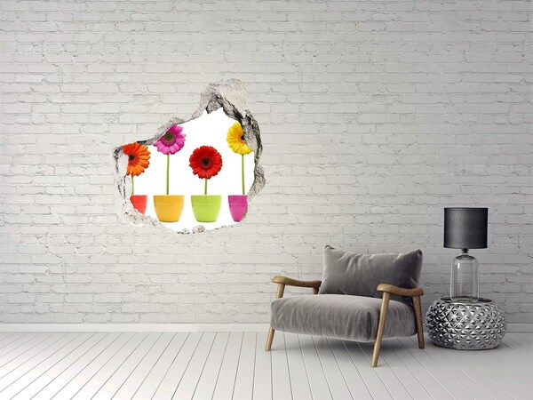 Autocollant à effet 3d trou Des fleurs en pot à travers un trou dans le mur