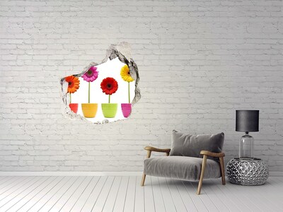 Autocollant à effet 3d trou Des fleurs en pot à travers un trou dans le mur