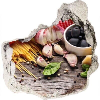 Autocollant à effet 3d trou Cuisine italienne avec des pâtes et de l'ail