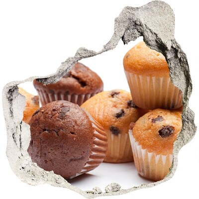 Autocollant mural trou Des pâtisseries sucrées cachées derrière le mur